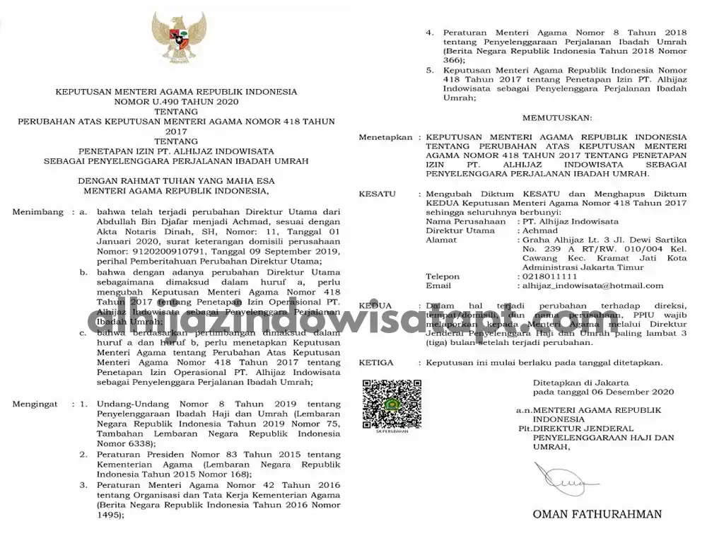 Izin Umroh Alhijaz Indowisata